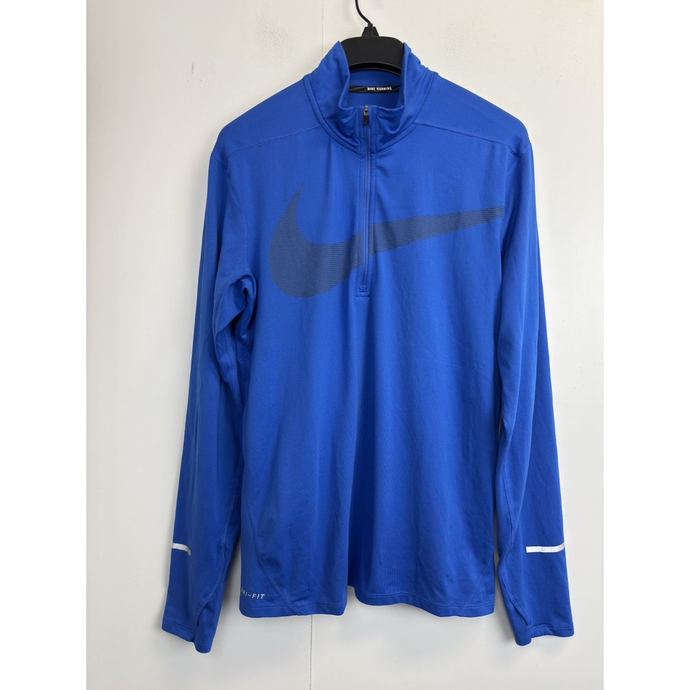 Nike Running Dri-Fit Quarter Zip Long Sleeve-Men's Size M Blue Swoosh Logo
